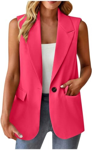 Gilets pour femmes sans manches, blazers décontractés à revers avec un bouton, gilets habillés pour dames avec poche, coupe ample, sans manches, élégants pour le travail au bureau, ensemble, 02#Rose
