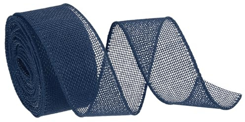 QUARKZMAN Cinta De Arpillera Con Alambre Borde Cintas Azul Marino 1-1/2 Pulgada X 5 Yardas Cinta Con Alambre Para Envolver Regalos Lazo diadema Árbol De Navidad Ramo De Flores