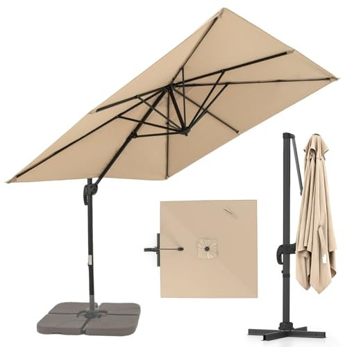 RELAX4LIFE Parasol Déporté Rectangulaire 2.5x2.5M, Parasol de Jardin Exterieur Inclinable et Rotative 360° par Pédale en Polyester Anti-UV avec 8 Baleines pour Plage Jardin Patio Café Bistro, BEIGE