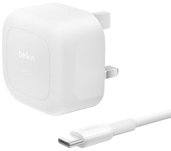 Belkin Compact Wall Charger 45W + USB-C to USB-C Cable, Fast Charging for Apple iPhone 17, iPhone Air, iPhone 16 Serie, Samsung Galaxy S25, Google Pixel, iPad, AirPods & More - White