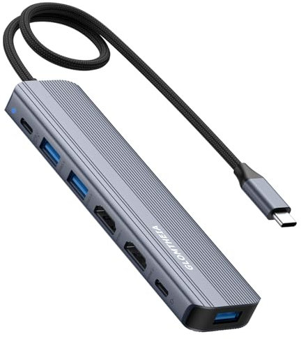 Glomtheia Docking station USB C Hub doppio monitor per MacBook Air/Pro Laptop, adattatore multiporta dongle con 2 HDMI 4K 60Hz, ricarica PD da 100 W, 3 porte dati USB 3.0 e USB-C (5 Gbps)