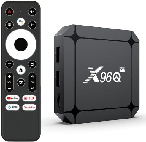 LEFFOT Android 14 TV Box 2025, X96QLite 4K Ultra HD Boitier TV, 2 Go RAM + 16 Go ROM, Smart TV Box avec HDR10, Commande Vocale, 2.4G & 5G WiFi 6, 100M Ethernet, BT 5.0, USB 3.0, RK3518 Quad-Core A53