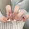 Shimmerz 24 Pieces Daisy Almond Nail Stickers White and Blue French Tip Nail Stickers Full Cover Gloss False Nails