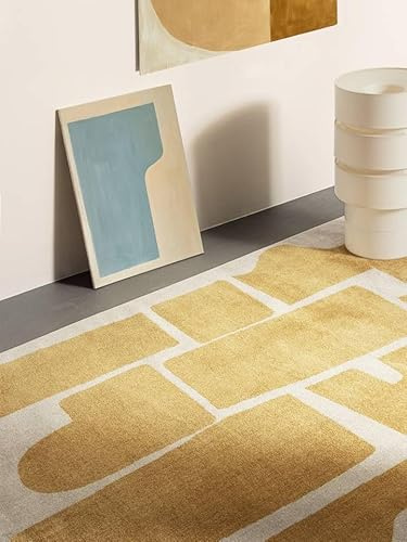 RugVista Contour Teppich, 200 x 300 cm, Gelb/Off Weiß | Moderne, Rechteckig, Mittlerer Stapel, Maschinenwäsche, Oeko-Tex 100, Wohnzimmer, Schlafzimmer