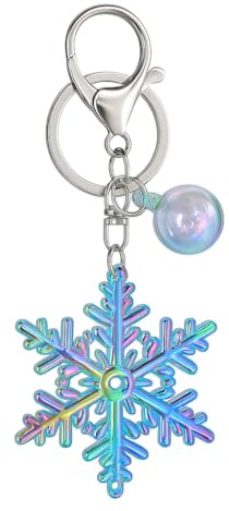DONWOIE Schneeflocke Schlüsselanhänger, Taschenanhänger für Damenn | Weihnachten Schlüsselband mit Regenbogen Schimmer, Coole Schlüsselringe Geschenk für Winterfans Fantasy Enthusiaste