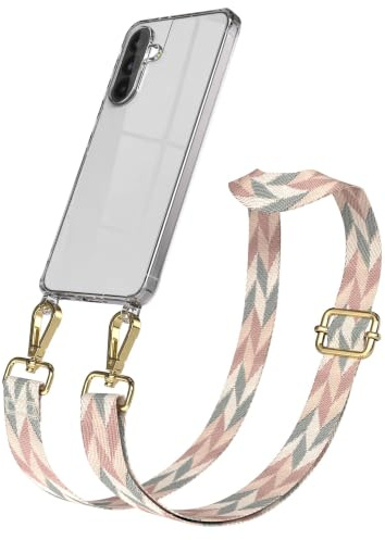 EAZY CASE Handykette - Verstellbares Taschenband kompatibel mit Galaxy A56, Schulterriemen, Handykordel mit Silikon Hülle, Umhängetasche, Mint/Rosa Mix Gold