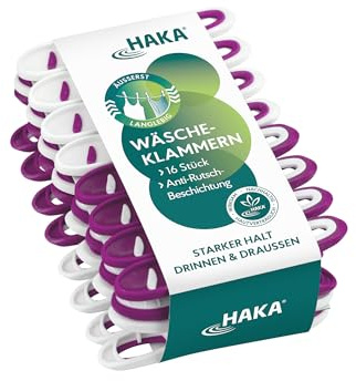 HAKA Wäscheklammern, 16 Stück, stabil, ohne Abdruck, für drinnen & draußen