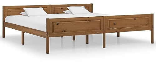 XHNIFBN Massivholzbett Kiefer Honigbraun 200x200 cm, Modernes Bettgestell mit Lattenrost, Stabiles Holzbett für Schlafzimmer und Gästezimmer, Einfacher Aufbau