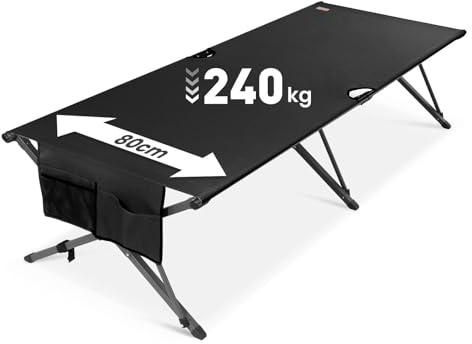 Feldbett klappbar XXL bis 240 kg, 210 x 80 cm, Aufklappen & sofort nutzen | Stabiles Campingliege faltbar leicht mit Tragetasche, tragbares Campingbett für Camping, Reisen, Gäste & Notfäll