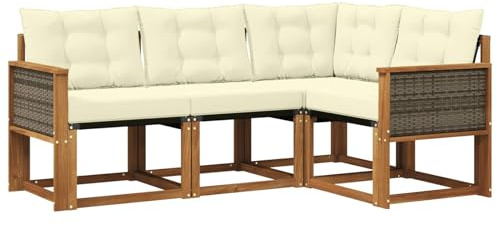 vidaXL Outdoor-Sofagarnitur mit Kissen 4 pcs Natur und Creme, Gartenmöbel, modernes Sofa-Set für draußen, Loungebereich, haltbare Terrasse zum Entspannen und Wohlfühlen