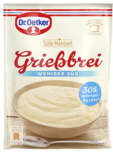 Dr. Oetker Süße Mahlzeit Grießbrei weniger süß, 12er Pack (12 x 76 g), Mischung für Grießbrei weniger süß für eine Hauptmahlzeit oder als süße Mahlzeit Zwischendurch