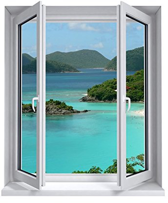 Stickers trompe l'oeil fenêtre Les iles - L 100cm x H 120cm