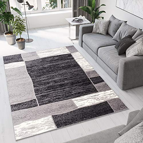 TAPISO Dream Teppich Modern Wohnzimmer Grau Creme Schwarz Kurzflor Vierecke Meliert Design Schlafzimmer Küche Esszimmer ÖKOTEX 250 x 350 cm