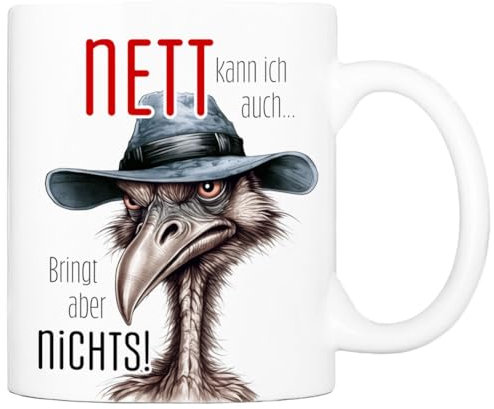 Cadouri Tasse mit Spruch Nett kann ich auch Kaffeetasse Büro Arbeit, Geschenk, Keramik, Kaffeebecher, Geschenkidee Arbeitskollege, lustig, Humor, 330 ml