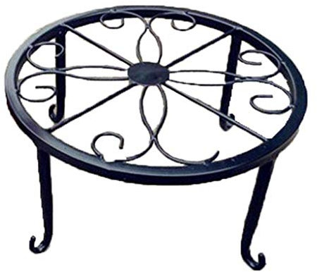 Everyday Home Plant Stand Floor Flower Pot Rack Round Iron Garden Indoor Balcony Decor (Black)