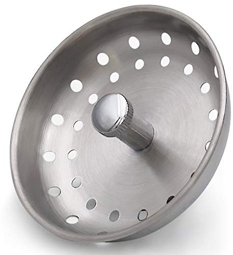 GZILA Kitchen Sink Basket Strainer Rubber Stopper, Replacement for 3-1/2 Inch Standard Kitchen Sink Drain, 304 Stainless Steel Brushed Nickel, Metal Knob