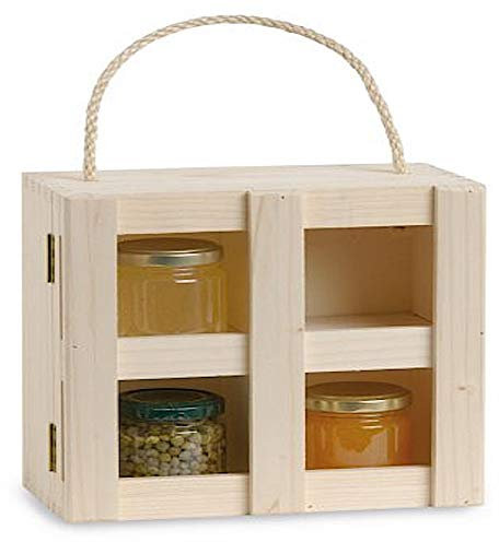 Porta vasetti miele legno massello 4 barattoli da 250/300 gr. misure interne mm.188x188x92 Con manico cordino