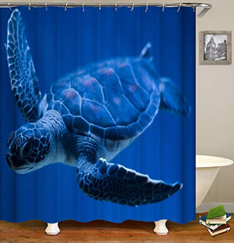 Chickw1 Duschvorhang Wasserdicht Anti-Schimmel 3D Meerestiere Drucken Polyester Bad Vorhang mit 12 Duschvorhangringe für Badezimmer Decor (120x180cm,Blaue Schildkröte)