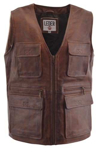 LEDER24H Herren Outdoor Lederweste Ranger Weste Schießweste Anglerweste 1035