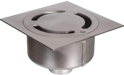 Netdrain Standard Edelstahl 304 Bodenablauf sandgestrahlt – Platin 200 x 200 mm – Vertikaler Ausgang DN63 mm – PMR – ACO