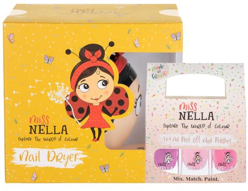 Miss Nella Miss Nella Nageltrockner mit 3 Abziehern, geruchsfrei, Wasserbasis und sicher für Kinder-Nagellack, Pink Glitzer, Pink und Lila