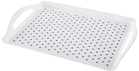 Bandeja de plástico con bandeja de goma de goma con asa, rectangular antideslizante con agarre, servir en bandeja, nubs antideslizantes, placa de servir antideslizante, bandeja de camping