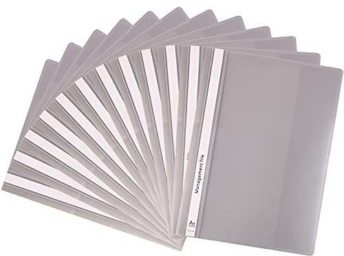 GUOKOFF A4 Schnellhefter (Grau, 12 Stück), A4 Sichthefter, Präsentations-Schnellhefter, Schnellhefter A4 lares Deckblatt, Berichtsmappen, Plastik-Schnellhefter mit Beschriftungsstreifen Hefter