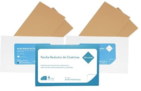 Parches para Cicatrices con Ácido Hialurónico elix·care [4 Apósitos Grandes 20x10 cm, Recortables] Previene los Queloides - Cicatrices de Cirugía Estética, Cesárea, Tiroides - Protección Solar UPF50