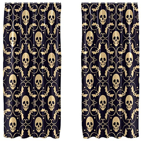2 Flächenvorhang-Set, leichte dekorative Paneele 2er Set und Stangentasche, 139,7 x 213,4 cm, Halloween Totenkopf Vintage