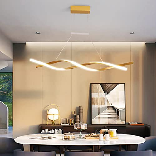 JMrider Pendelleuchte Modern LED Esstisch Hängeleuchte Dimmbar Mit Fernbedienung Wohnzimmer Pendellampe Welle Design Deko Höhenverstellbar Hängelampe Schlafzimmer Küchen Büro Kronleuchter,Gold/120cm…