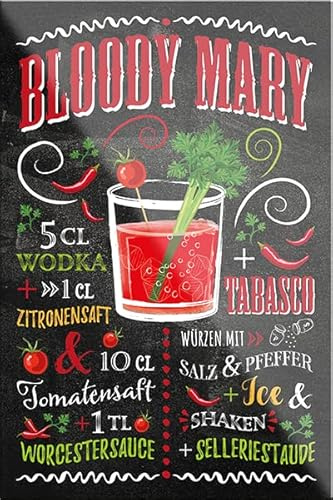 schilderkreis24 – Cocktail Rezept “Bloody Mary“ Magnet Alkohol Spirituosen Deko Kühlschrankmagnet Humor Geschenkidee Geburtstag Weihnachten 9x6 cm