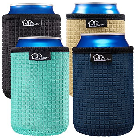 WK IEASON 12oz Standard Can Sleeves Insulators Holder Non-Slip Neoprene Can Cooler for Coco cola, White Claw and More(Black/Cool Mint/Dark Blue/Khaki)