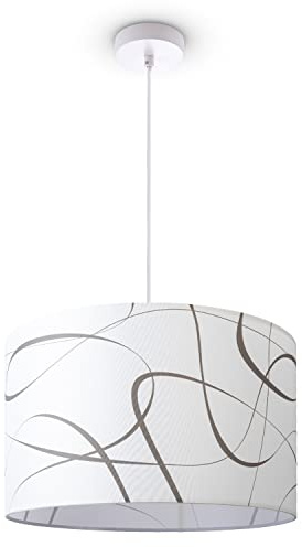 Paco Home Deckenlampe Wohnzimmer Pendelleuchte Esstisch Schlafzimmerlampe Lampenschirm Stoff Modern Abstrakt E27 Lampe, Farbe:Design 3 (Ø45,5 cm), Leuchtenart/Farbe:Pendelleuchte - Weiß