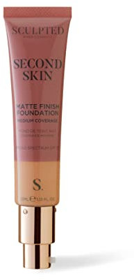 Second Skin Matte Liquid Face Foundation from Sculpted by Aimee - 32ml Buildable, Medium Coverage Foundation with Matte Finish, Hyaluronic Acid, Collagen Boosting Formula, SPF 50, (Rich Golden 6.25)
