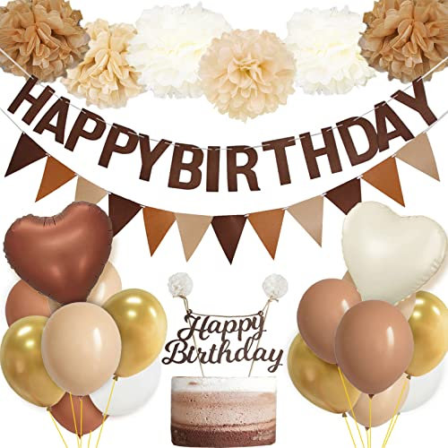Beige Deko Geburtstag Luftballons Beige Pom Pom Braune Ballons Happy Birthday Deko Girlande Tortendeko Geburtstagsdeko Seidenpapier Pompons