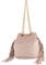 modamoda de T246 Damen Schultertasche Wildleder mit Fransen und Goldkette handmade in Italy, Farbe:T246 Rosabeige