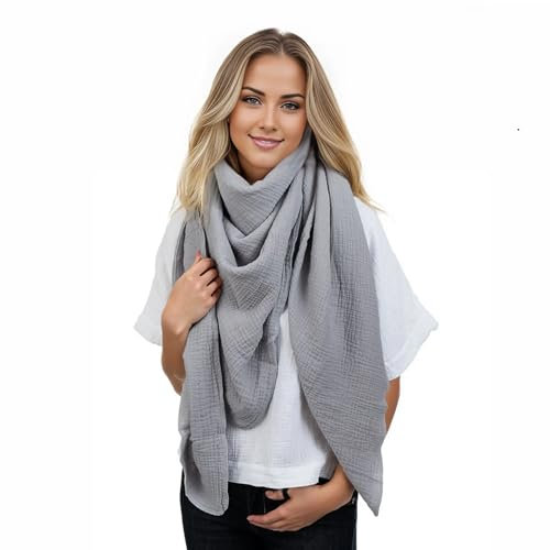 Scandi Linen Musselin Tuch Damen, Viereckig (Einlagig), Halstuch, Schal - Grau