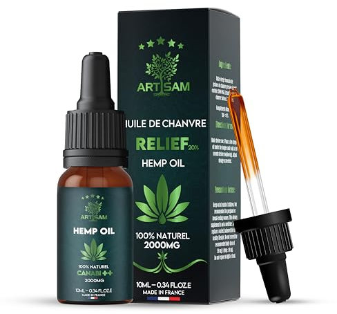 ARTISAM | Meilleur Huile de Graines de Chanvre Sativa PURE H 20% 2000mg Pressée à Froid | Chanvre bio | Formule Premium Made in France | Huile Sommeil Puissant Hemp Oil herbe puff fleurs infusion 10ml