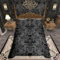Adults Grey Black Damask Bedding Set Antique Victorian Baroque Duvet Cover King Gothic Vintage Floral Bedding Exotic Sugar Skull Quilt Cover King,Gothic Bone Skeleton Bohemian Decor,Gray