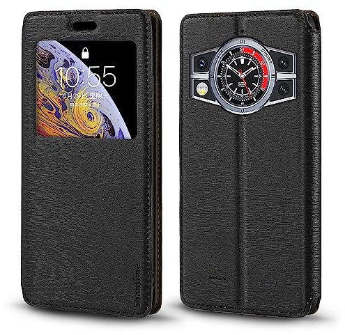 Funda de Cuero PU con Ventana Visible y Cierre Magnético Invisible Compatible con Cubot Kingkong 9, Cubierta Inteligente de Protección (Negro)