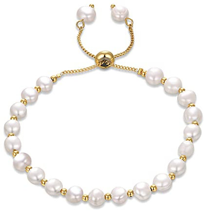 LILIE&WHITE Natural Pearl Bracelet – Adjustable, Hypoallergenic, Fade-Resistant Jewelry for Women, Elegant Gold and Pearl Design, Gift for Special Occasions