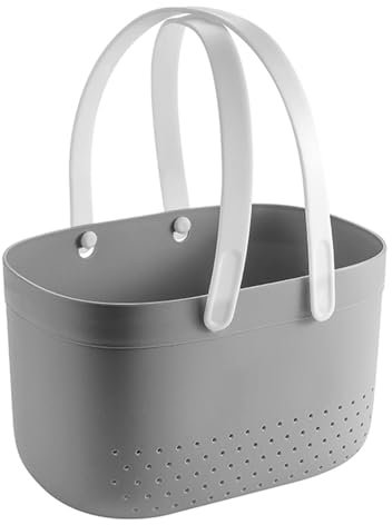 HERCHR Cestino Per Doccia Portatile, Cestino Per Doccia con Fori di Ventilazione Cestino Portaoggetti Portatile in Plastica di Grande Capacità con Maniglie Per Il Bagno(Grigio)
