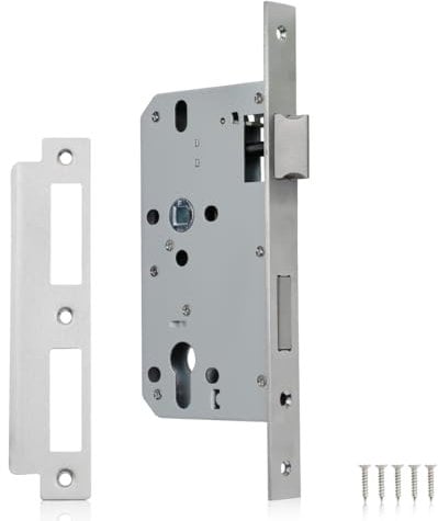 Bwintech 1 Stück Satin Nickel 7255 Einsteckschloss Edelstahl Euroloch für Innentüren und Badezimmertüren