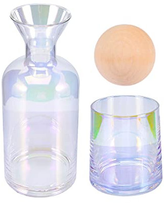 HASMI Wasserkaraffe für den Nachttisch Nachtkaraffe mit Tumbler und Holzkugel Karaffe aus klarem Glas