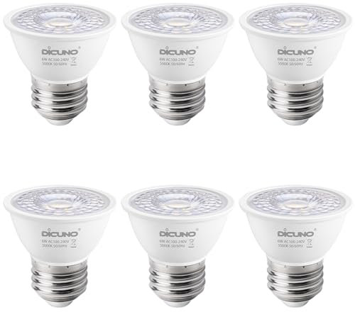 DiCUNO Ampoule LED E27 PAR16, 6W remplace les spots halogènes 50W, Blanc froid 5000K, 500lm, Non-dimmable, CRI 90, Spot LED MR16 projecteur, Angle de faisceau 60°, 6 Pièces