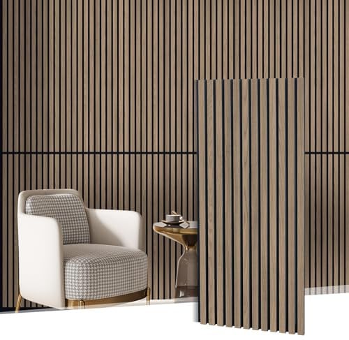MaxEarn 2Stk Akustikpaneele Walnussfarbe, Akustik Wandpaneele aus Echtholz Furnier, 3D Wandverkleidung Holzdekor, Lamellenwand mit Filz Schalldämmung 110 x 48 cm für Innendekoration