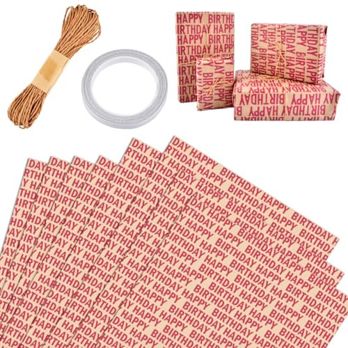 HUMOKI 20 Blatt Geschenkpapier, 50 x 70cm Kraft Geschenkpapier Geburtstag, Geschenkpapier Geburtstag Rolle, Wrapping Paper, Geburtstagspapier Set Zum, für Freunde Familie Geburtstag Dekorationen