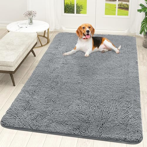 OLANLY Hunde-Fußmatte für schlammige Pfoten 59 x 35 cm, absorbiert Feuchtigkeit und Schmutz, saugfähige, rutschfeste, waschbare Fußmatte, schnell trocknende Chenille-Schlammmatte für Hunde