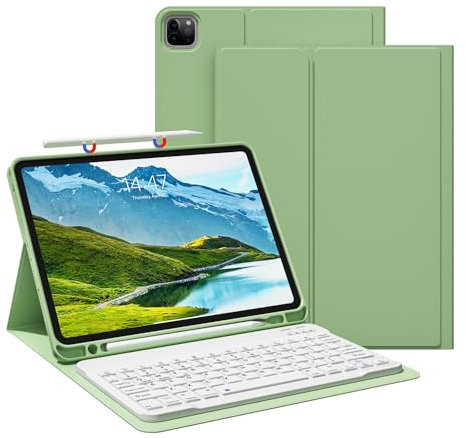 JKSML Hülle für iPad Pro 11 Zoll 4./3./2. Generation (2022,2021,2020) Mit Stifthalter, Abnehmbare Bluetooth Tastatur | Weiche TPU-Schutzhülle Mit QWERTZ Tastatur für iPad Pro 11 - Matcha Grün