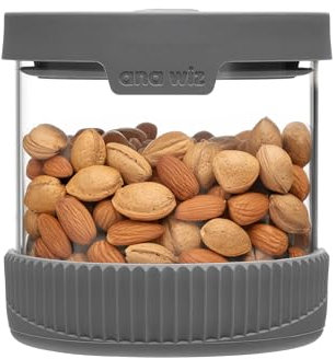 ana wiz Stackable Glass Storage Jar, With Airtight Vent & Silicone Base | Four Sizes & Two Colour Options, Perfect Kitchen Organisation (Charcoal - 500ml)